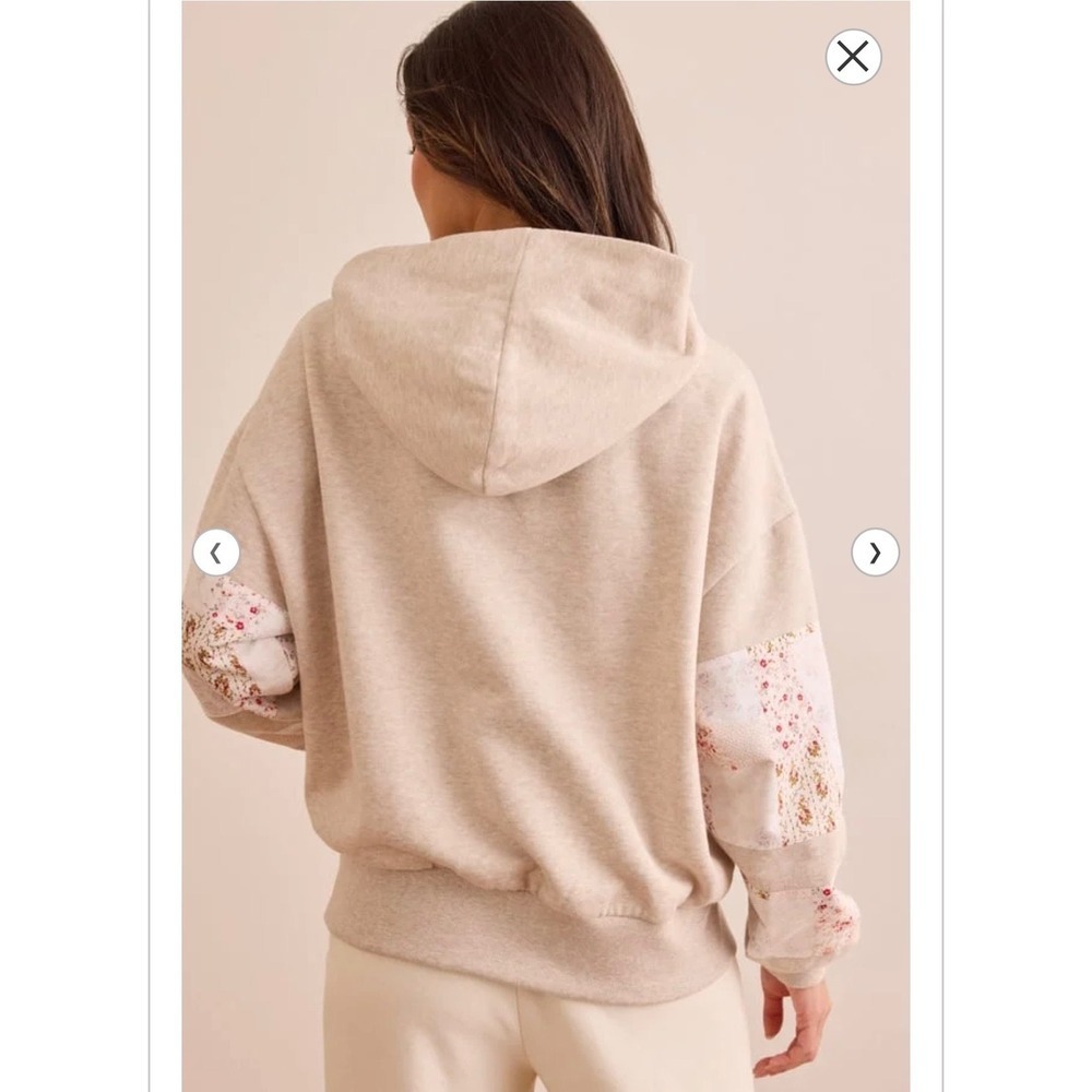 AS Revival Oatmeal Heather Floral Patchwork Sleeve Hoodie Size Small Pullover